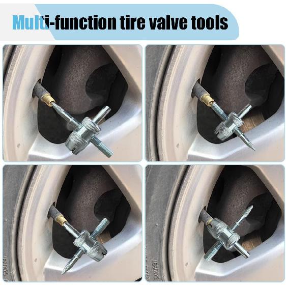 2PCS 4-Way Tire Valve Core Removal Tool 4-in-1 Universal Valve Wrench | Multifunctional Tire Valve Tools, Valve Core Tool Auto Tire Stem Core Remover