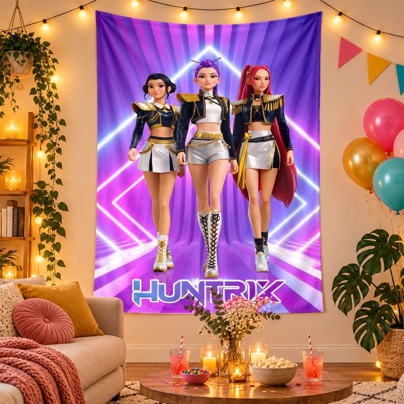 Polyester Wall Tapestry with KPop Demon Hunters Design, Decorative Hanging for Bedroom Living Room Dorm