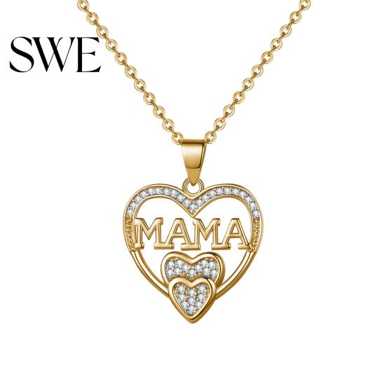 Alloy Jewelry Mothers Day Gift Necklace Rhinestone Heart-Shaped Pendant Anti-Oxidation Heart Charm Mother Clavicle for Daily Wear Gifting