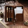 Top Layer of Cowhide Cowhide Pen Case Zipper Closure Card Holder Pen Pouch Handmade Large Capacity Pen Holder Organizer