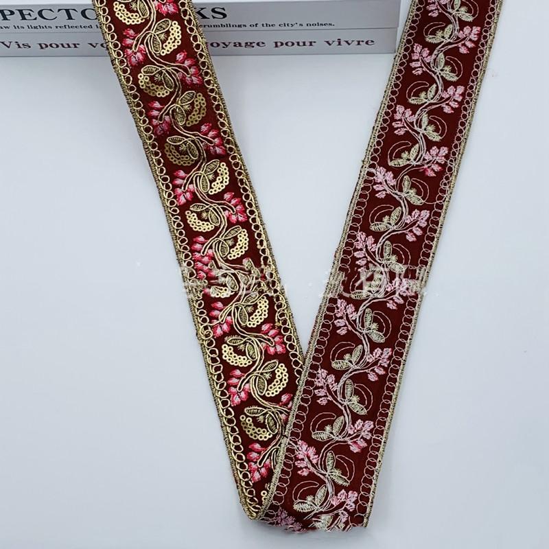 1 Yards Sequin Embroidery Lace Ribbon Trims Polyester Tape Webbing for Stage Performance Apparel