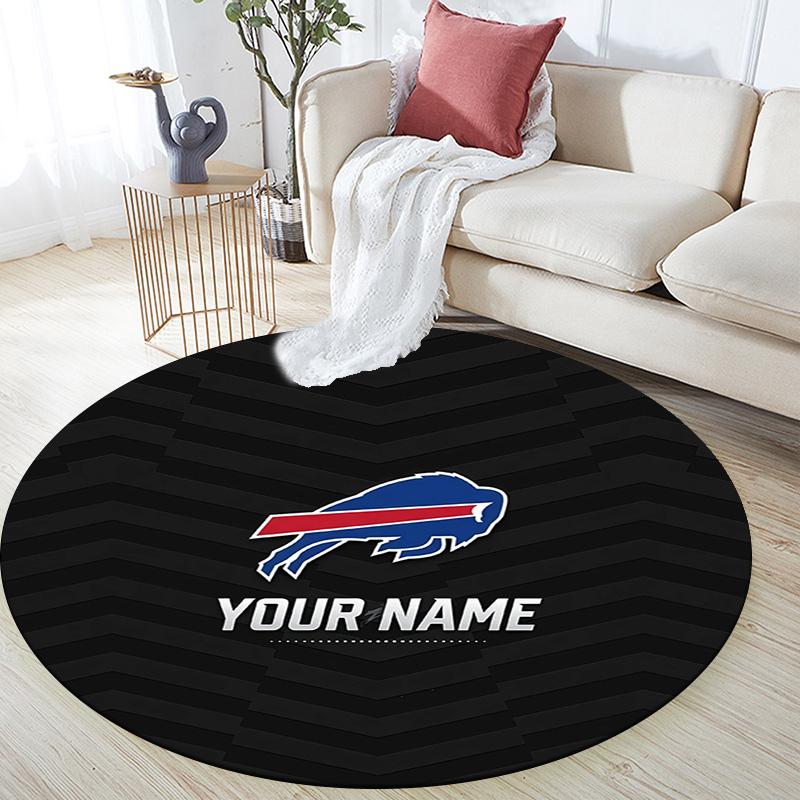 Custom Name Buffalo Bills Round Area Rug,Carpet Rug for Living Room Bedroom Sofa Playroom Decor,Non-slip Floor Mat