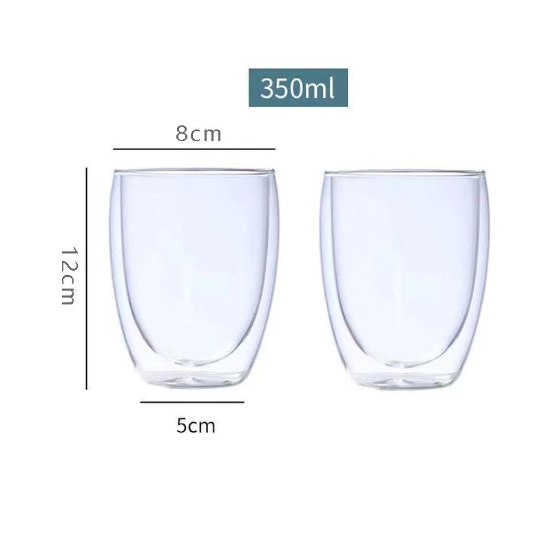 2 шт. Двойные стенки из прозрачного стекла ручной работы, термостойкие чашки для чая, кружка для здорового напитка, чашки для кофе и молока 250/350/450 мл, посуда для напитков