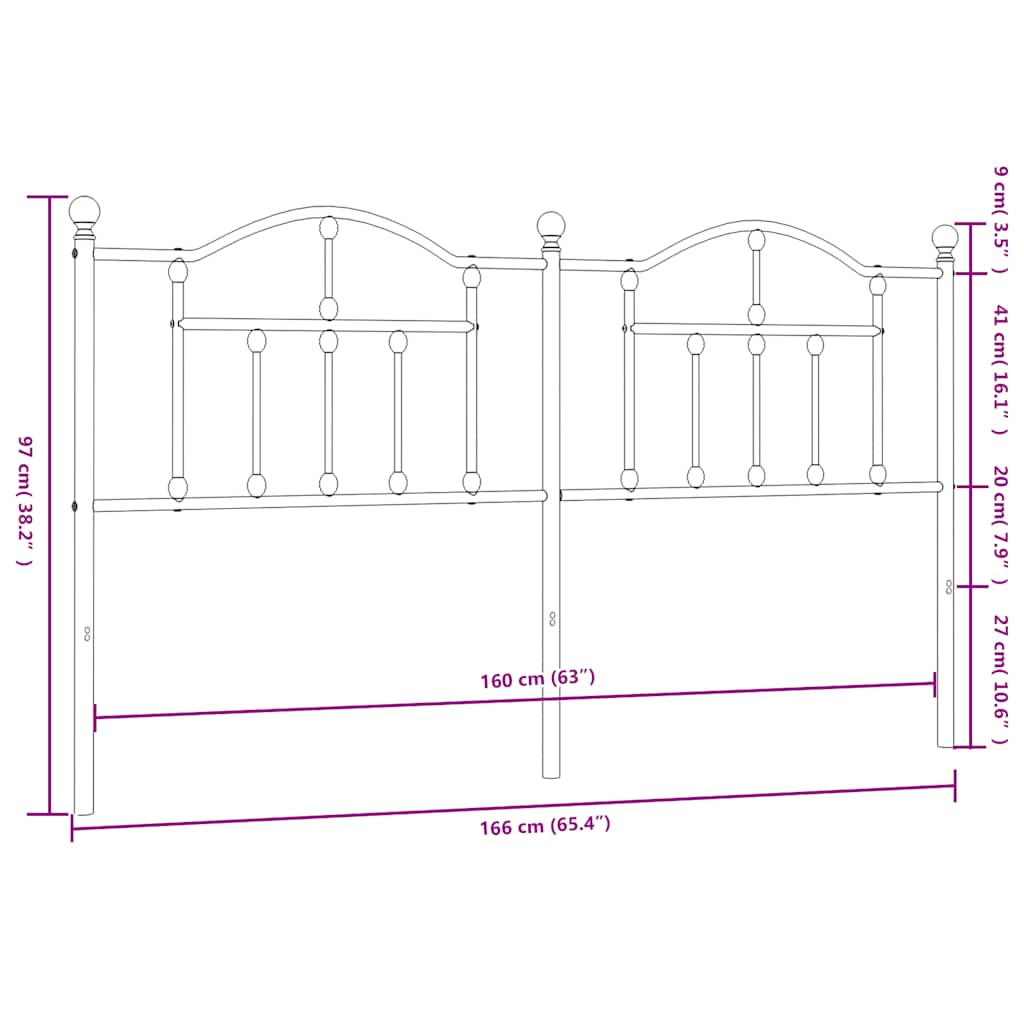 Replacement Headboard Metal Black 160 cm
