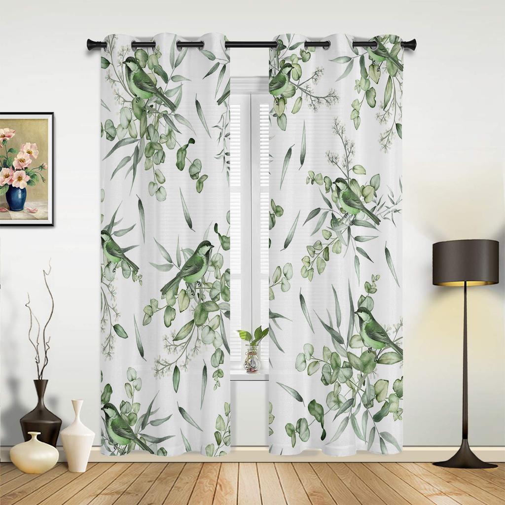 Летние зеленые листья птица акварельные оконные шторы для гостиной, спальни, современные кухонные жалюзи, шторы, шторы