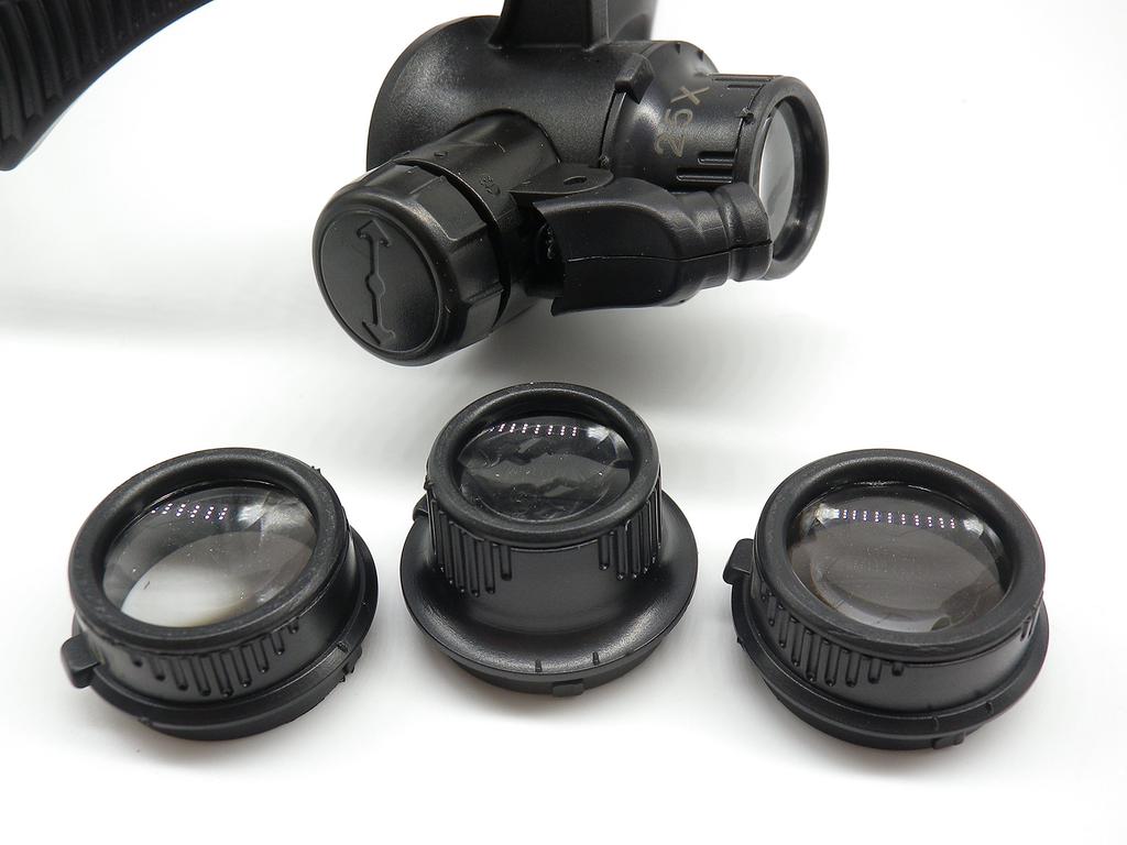 Glasses-style Magnifying Glass with LED Light, 10x, 15x, 20x, 25x Magnification, Interchangeable, for Watch Repair and Jewelry Appraisal (Single Eye)