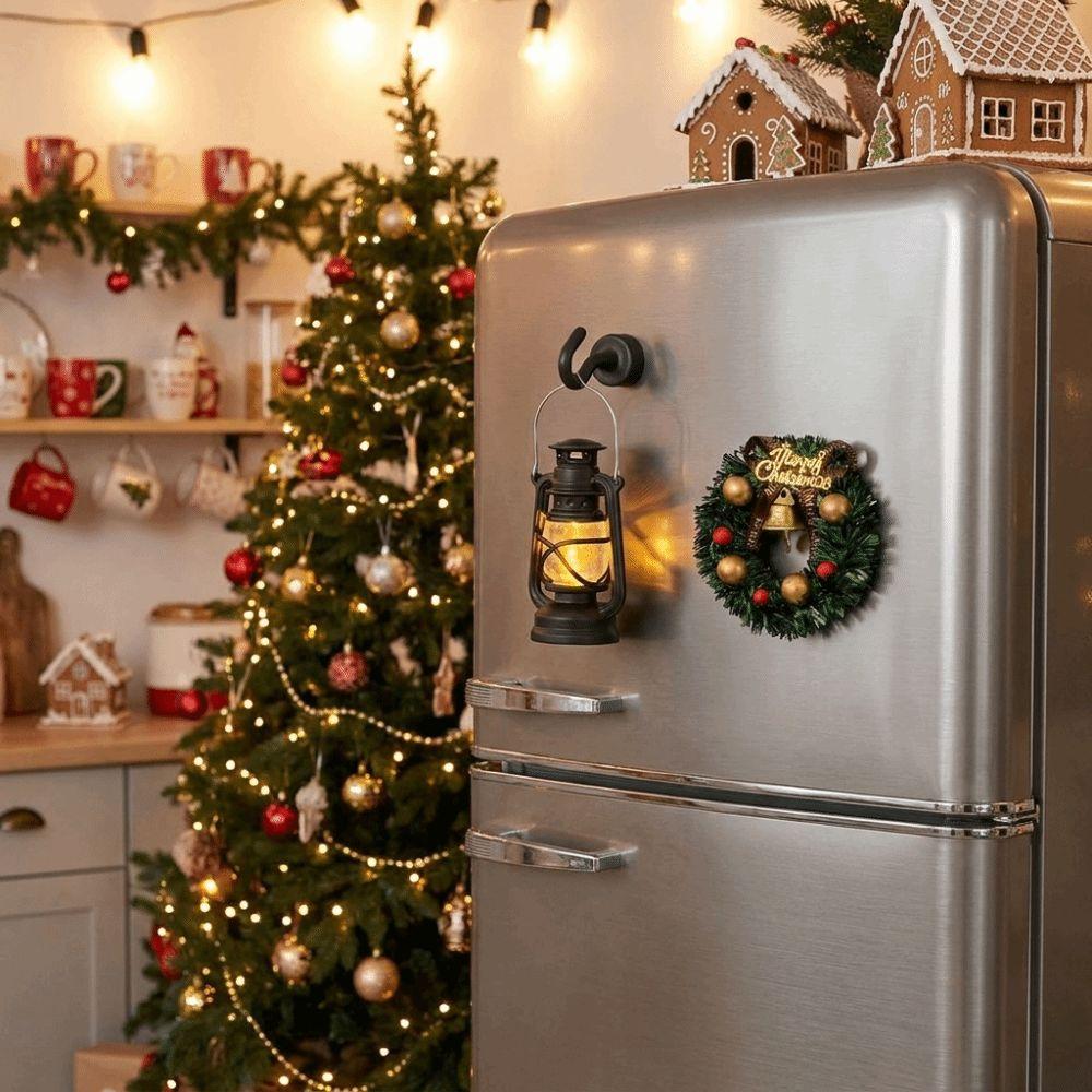 Luminous 3D Refrigerator Sticker Retro Christmas Wreath Fridge Magnet Bedroom