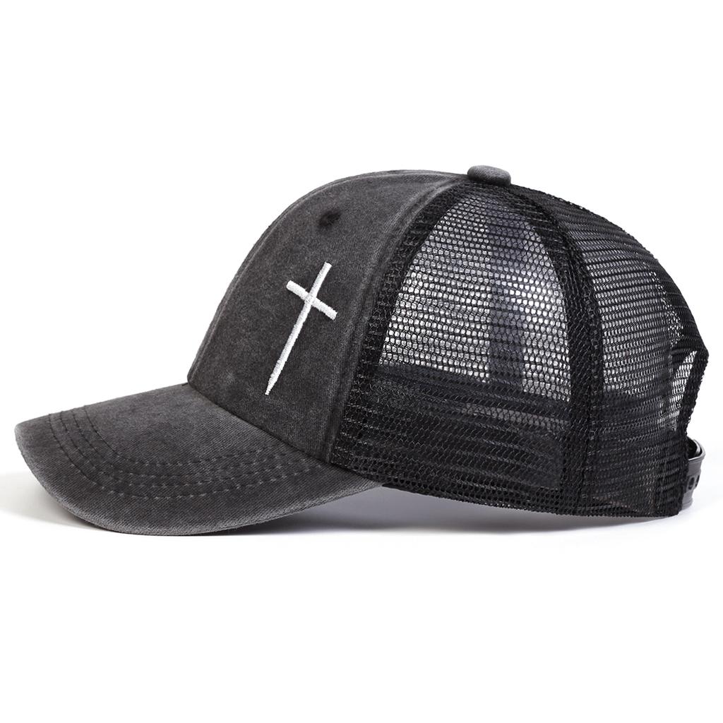 Unisex Arrow Cross Embroidery Adjustable Wash Baseball Hat Hip Hop Breathable Mesh Hats Spring Summer Outdoor Sport Travel for Women Men