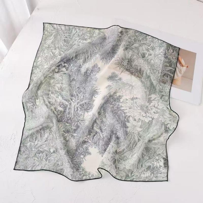 Spring and Summer New 100% Mulberry Silk Georgette Silk Scarf Women's Retro Lazy Chinese Square Scarf Premium Scarf Accessories