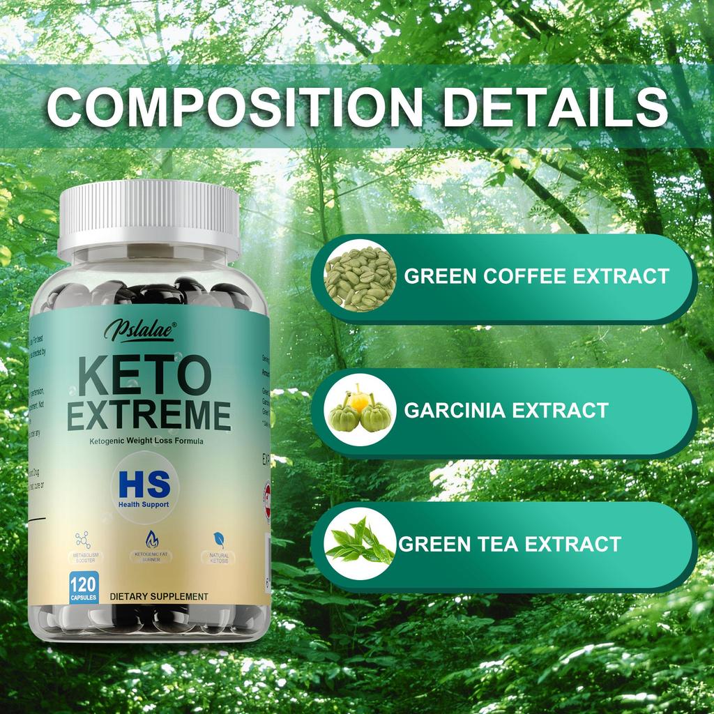Complex ketogenic extract capsules, containing green tea extract and Garcinia Cambogia extract, suitable for both men and women.