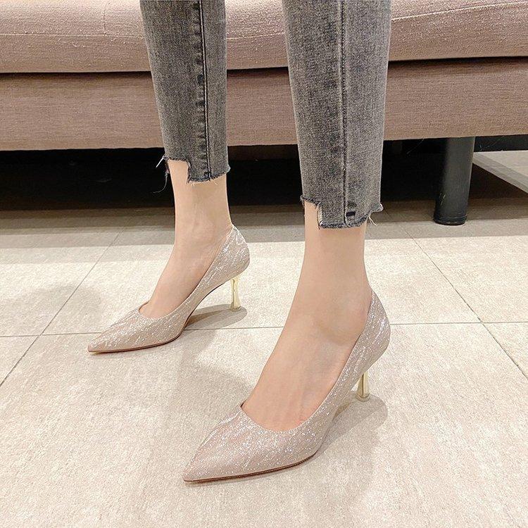 High Heel Shoes For Women With Glittering Sequin Elegant Pointed Toe For Spring And Fall Events