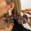 SHIXIN 4 Styles Retro Brown Leopard Print Acrylic Pendant Earrings for Women Elegant Geometric Flower Drop Earrings Jewelry Gift