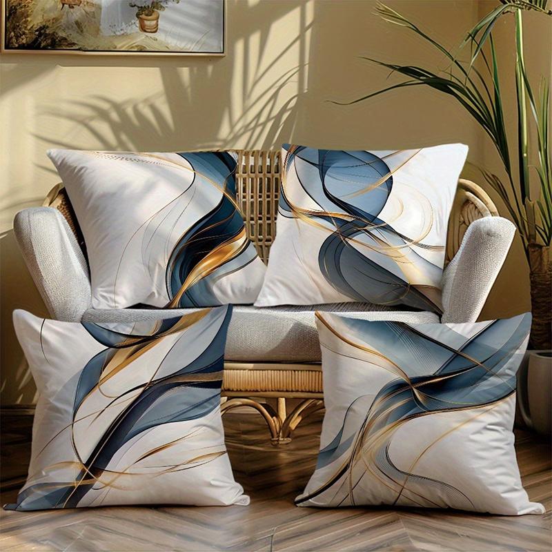 Abstract Blue and Gold Swirl Pattern Throw Pillow Cover for Modern Sofa Decor