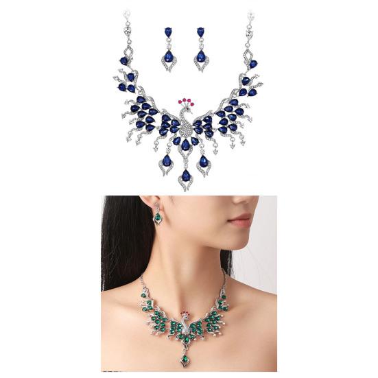 Элегантное зеленое ожерелье со стразами, комплект серег в форме павлина, свадебное ожерелье, висячие серьги, комплект, подарок