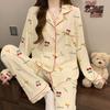 Japanese fashion casual pajamas women's spring and autumn new wrinkled cloth long-sleeved trousers sweet striped loungewear