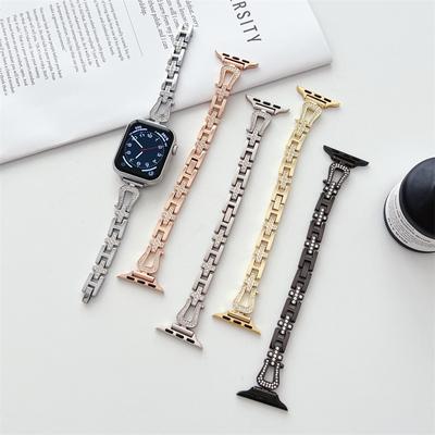 Браслет из нержавеющей стали с бриллиантами для Apple Watch Band 8 7 6 3 4 5 SE женский тонкий ремешок для iWatch 40 мм 41 мм 44 мм 45 мм 49 мм