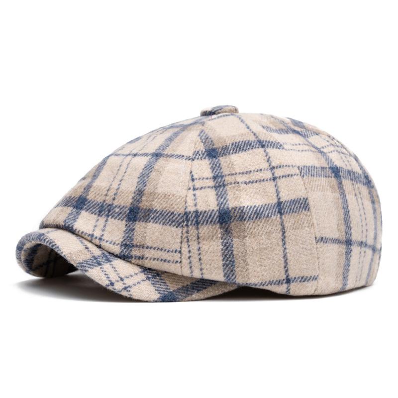 Plaid beret autumn and winter men's warm octagonal hat British newsboy hat literary painter hat forward hat cap cap