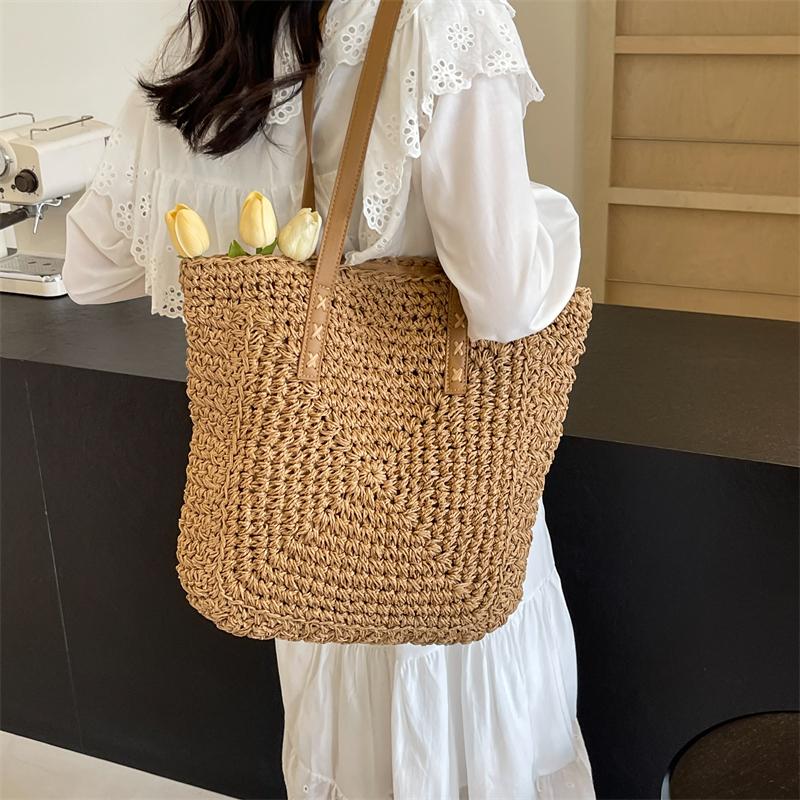 Женская большая вместительная однотонная сумка через плечо, летняя соломенная плетеная сумка, модная женская роскошная дизайнерская пляжная сумка-шоппер