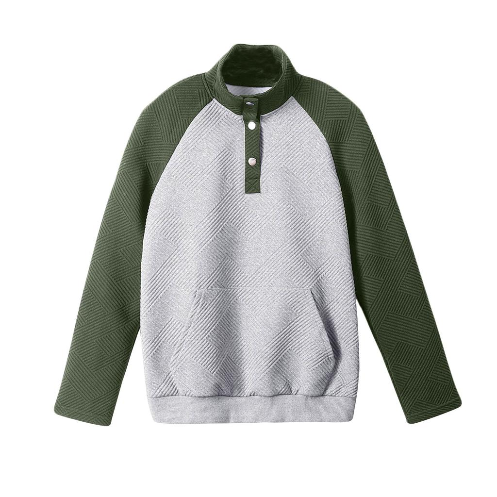 Женская повседневная и удобная толстовка с v-образным вырезом и воротником-стойкой контрастного цвета с длинными рукавами в стиле пэчворк