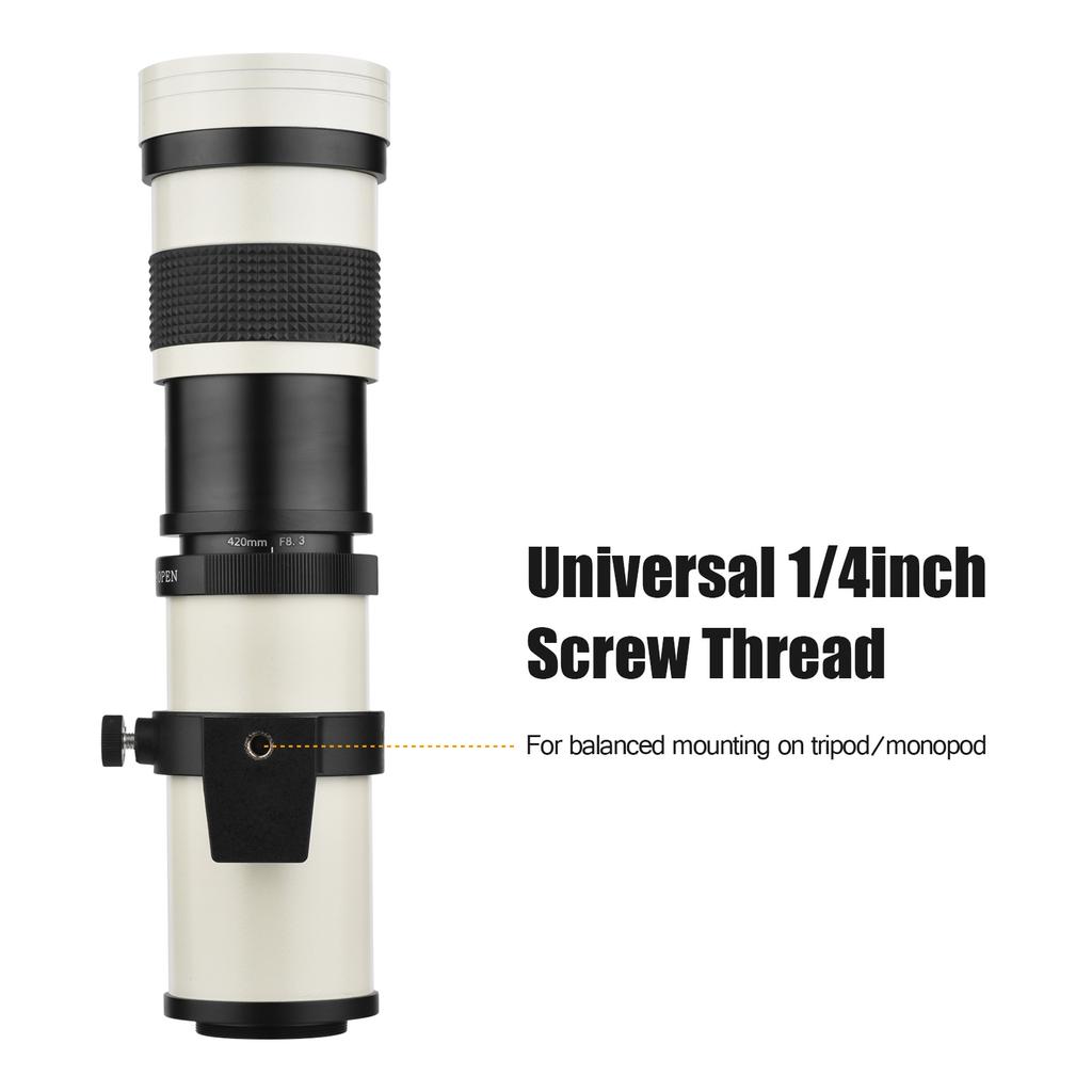 Camera MF Super Telephoto Zoom Lens F/8.3-16 420-800mm T Mount with Universal 1/4 Thread Replacement