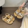 Fashion Platform Roman Sandals New Summer Round Toe Open Toe Bow Rhinestone Soft Slip Sport Strap Flat Beach Shoes