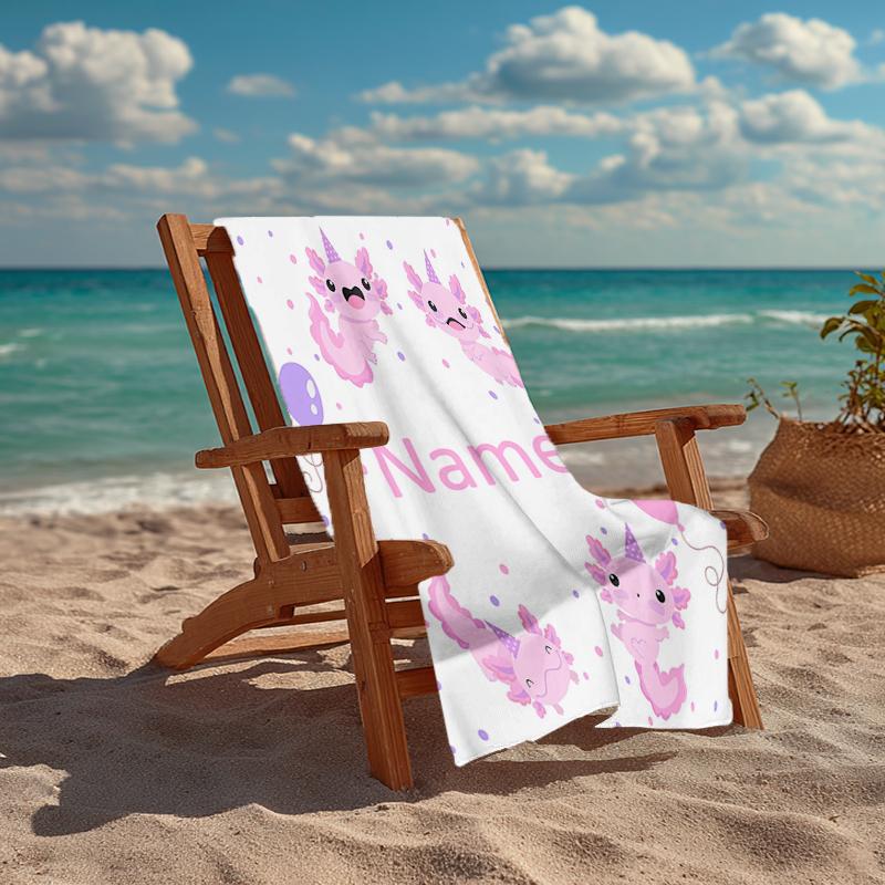 Custom Name Ultra-Soft Beach Towel with Axolotl Theme,Ideal for Pool - Camping, Diving - Perfect Travel Essential, Vibrant Beach Towel.