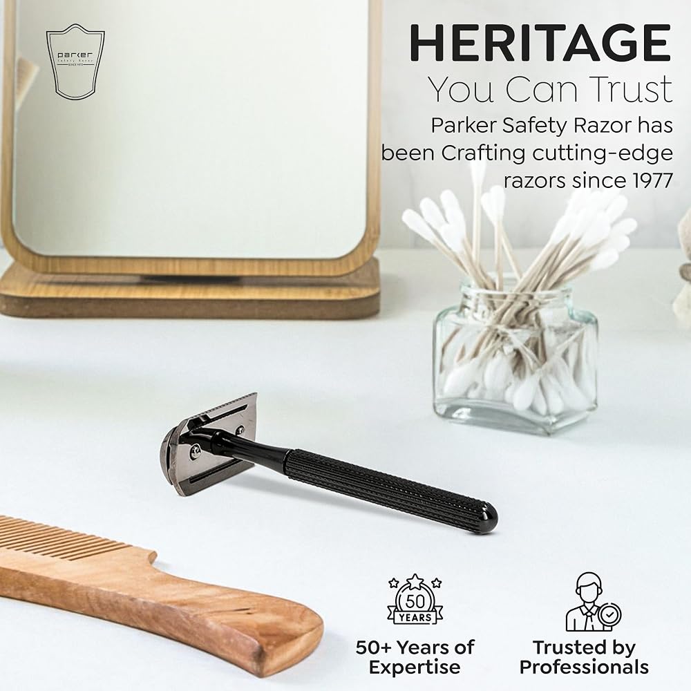 Безопасная бритва Parker 78R с Т-образным лезвием и 5 сменными лезвиями, латунь, легкая 82 г, легко чистится