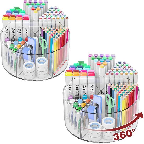 Absonic Acrylic Pen Holder Pencil Organizer, 360-Degree Rotating Pencil Holder, Crayon Organizers for Kids Marker Organizer Caddy Art Supply Kids