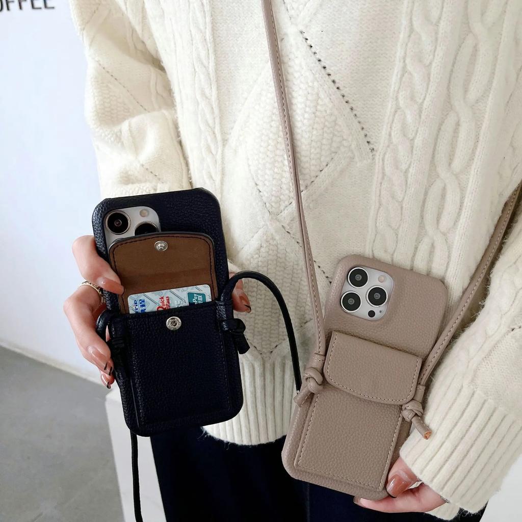 Чехол-ремешок через плечо для iPhone 15 14 13 12 11 Pro Max Mini X XR XS Max 7 8 Plus, кожаный чехол-кошелек с ремешком для карт