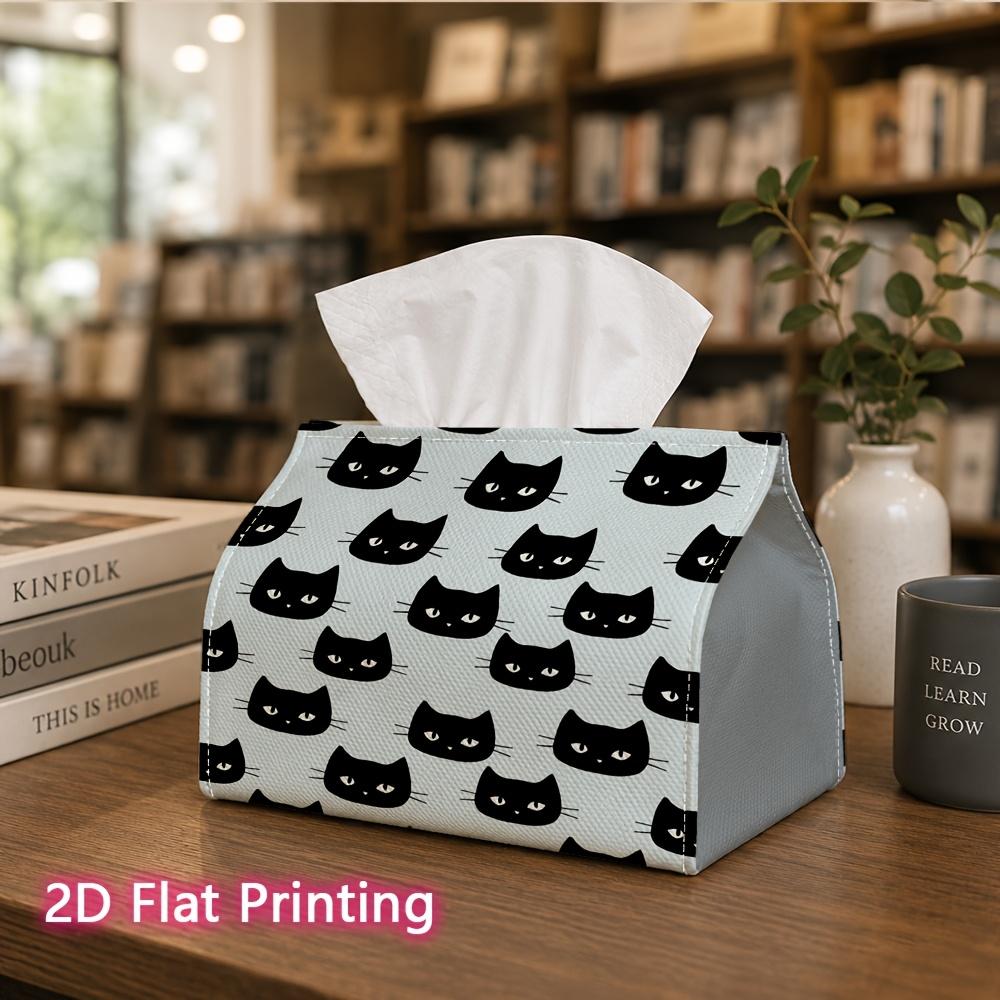 1pc, 2D Flat Printing, Tissue Box Cute Black Cat Pattern Napkin Dispenser, Suitable for Family Gatherings, Car Decoration, Decorative Tissue Storage,