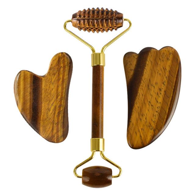 Natural Tiger Eye Jade Roller Guasha Beautiful Massager Facial Scraping Tools Neck Face Massage Anti Wrinkle Relax SPA Stone