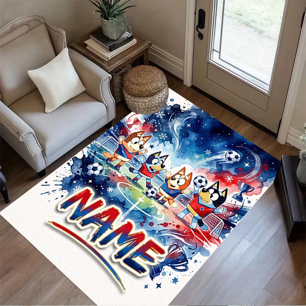Rainbow Soccer Adventure Customize Text Floor Mat Design for Study room Bedrooms Living Rooms Playrooms Antislip Carpet Decorate Offices
