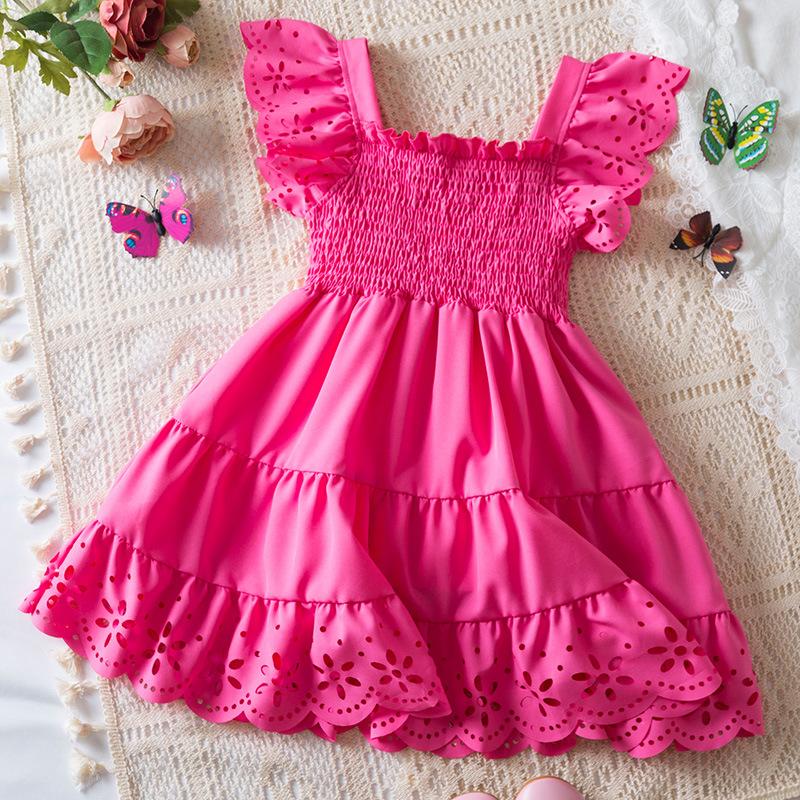 Модное платье для девочек 2025 года, летнее детское платье с короткими рукавами и оборками, кружевное платье принцессы