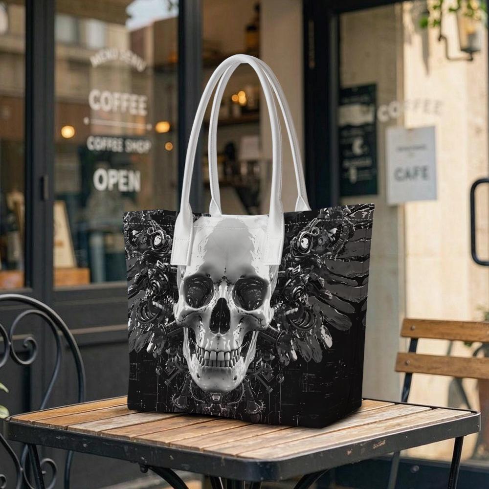 Gothic Skull Print Tote Bag for Daily Casual Carry