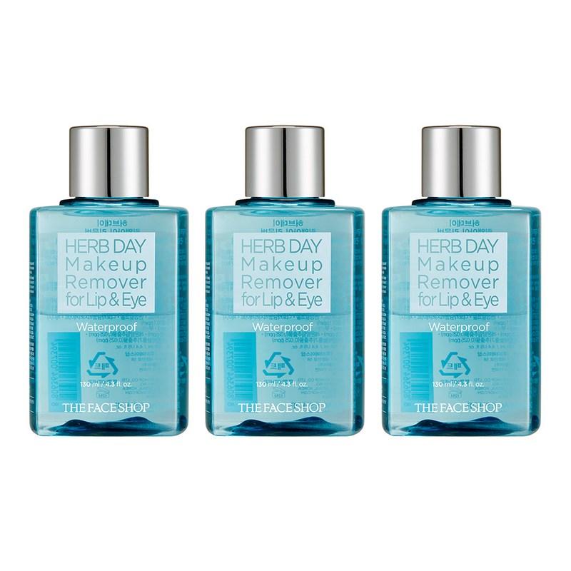The Face Shop Herb Day Waterproof Lip & Eye Makeup Remover, 130ml, 3 pcs