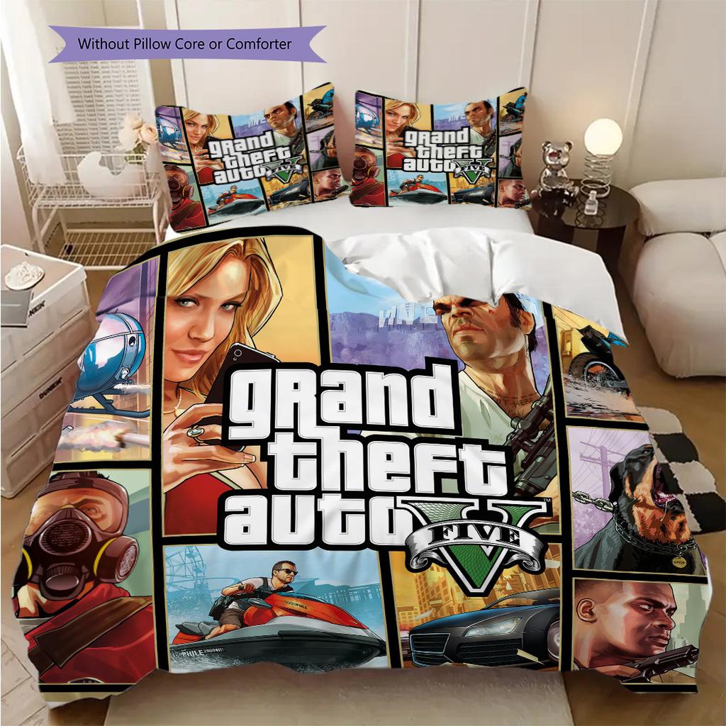 Vibrant Characters Grand Theft Auto V Bedding (1 * duvet cover + 2 * pillowcase, without core) 2D Flat Christmas birthday gift Bedding set