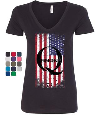 Потертая футболка унисекс с американским флагом Qanon и V-образным вырезом The Great Awakening USA