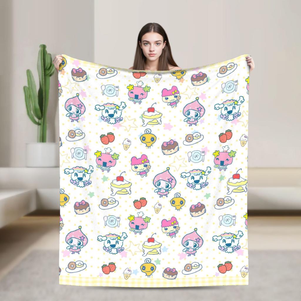 Japanese Cartoon Tamagotchis Blanket Cover Flannel Lightweight Thin Throw Blanket for Airplane Travel Bedspread
