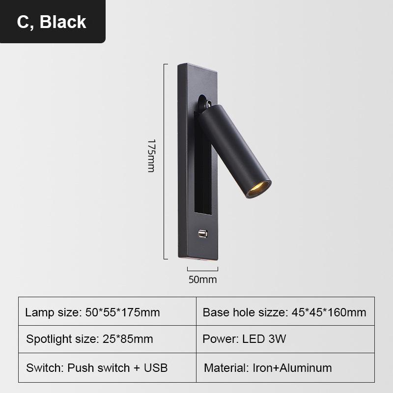 Современный светодиодный настенный светильник медно-черного цвета, встроенный настенный светильник, светодиодный 3 Вт USB, светодиодный настенный светильник для чтения, регулируемые ночники, настенный светильник