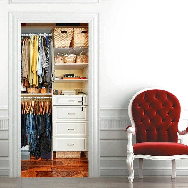 Деревянная наклейка на дверь, креативная Ретро самоклеящаяся 3D обои «сделай сам», фрески Pegatina Para Puerta, украшение комнаты Porte