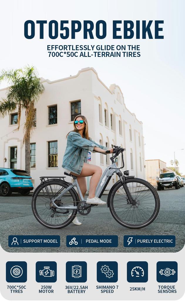 ONESPORT OT05 PRO 2025 Новый Электровелосипед | 250Вт+36В 22.5Ач Аккумулятор | Легкий Дизайн | Гидравлический Тормоз | Shimano | Мода |