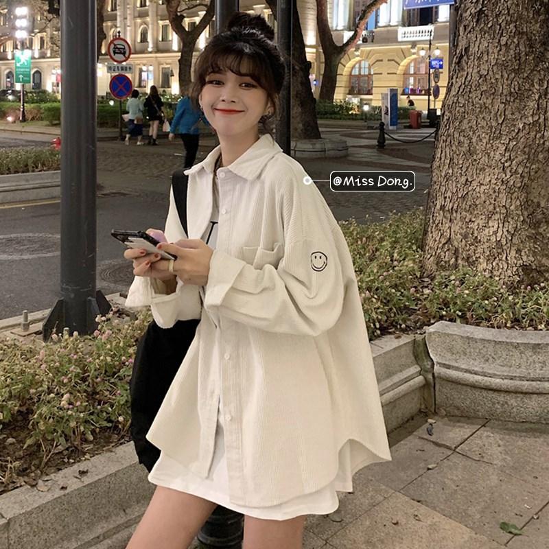 Вельветовые рубашки, пальто, женская верхняя часть, осенняя корейская свободная рубашка с длинными рукавами, куртка