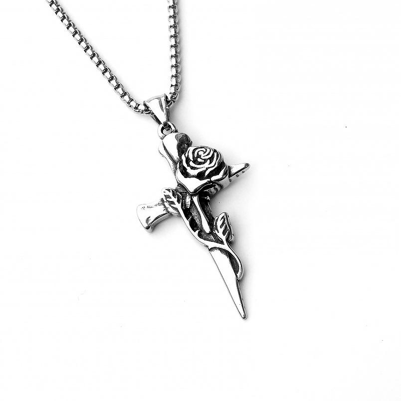 Fashion Titanium Steel Double Snake Pendant Trendy Male Personality Double Snake Wrap Necklace Men