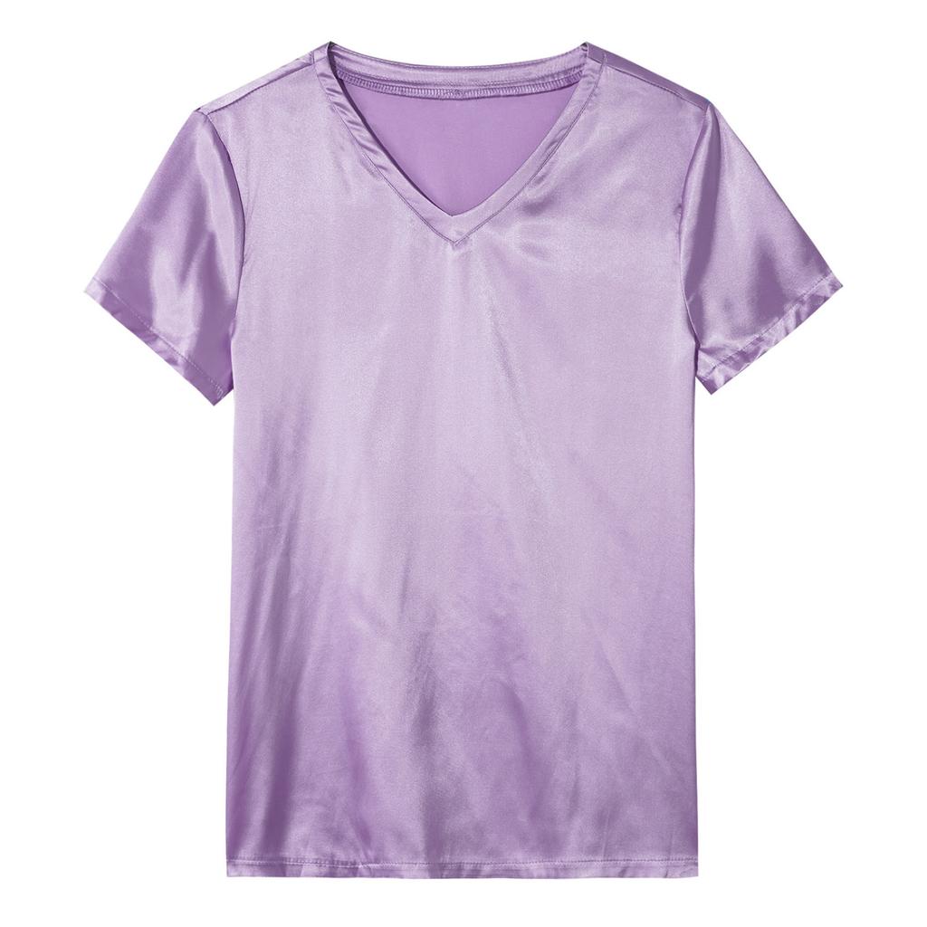 Мужская свободная пижама с коротким рукавом, атласная пижама, футболка, однотонная одежда для отдыха