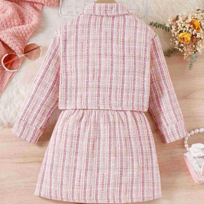 Girls' Fashion Casual Suit Autumn and Winter Children's Plaid Coat Turtleneck Bottom Skirt Suit