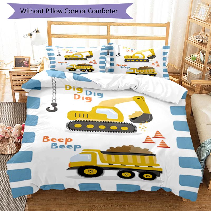 3pcs excavator Bedding Set Duvet Cover Closure Includes 1 Duvet Cover & 2 Pillowcases, Soft and Comfortable for All Seasons.