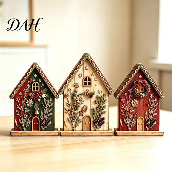 Festive Desktop Wood Decorations 3Pcs/Set Christmas Wooden Ornaments, Rustic Gingerbread Man Tree Tiered Tray Indoor Thanksgiving Party Decor