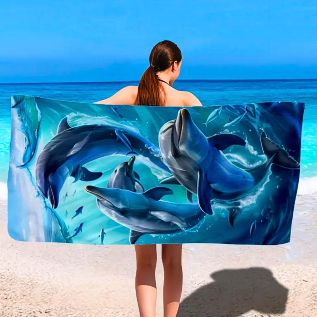 Microfiber Beach Towel Dolphins Quick-Drying 3D 150X75 Cm