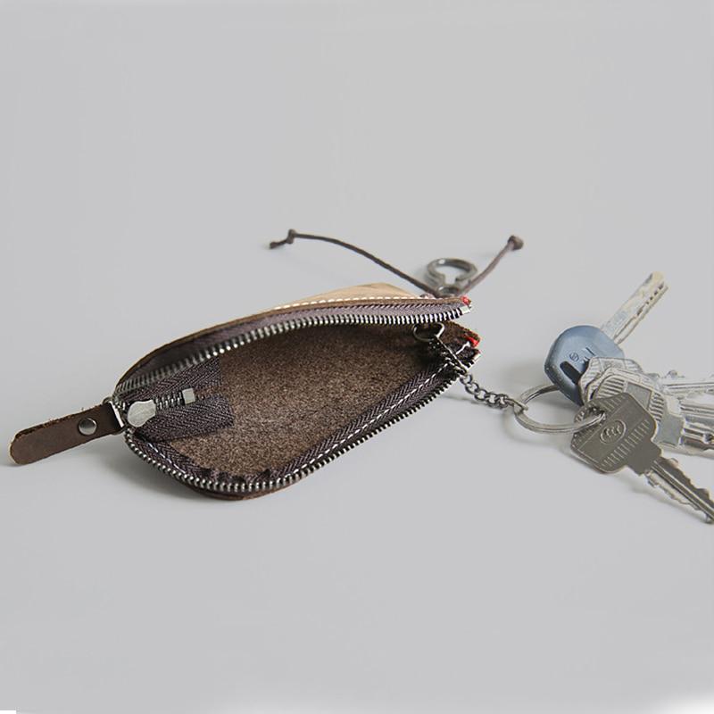 Genuine Leather Car Key Holder Keychain Covers Zipper Car Key Case Bag Men Housekeeper Keys Organizer