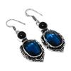 Natural Iolite Quartz, Onyx 925 Sterling Silver Jewelry Earring 2.21" V4i99